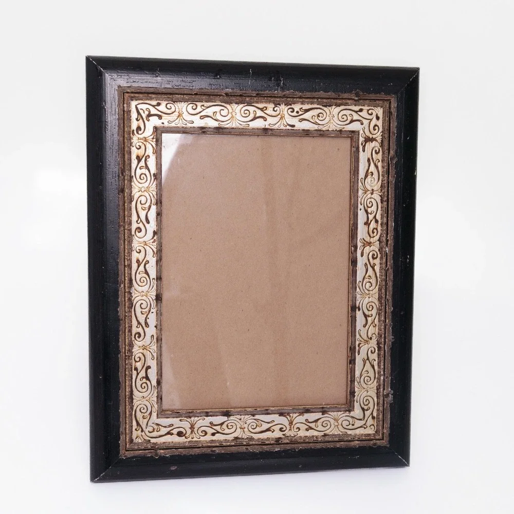 Vintage Martin Aborn Wood Picture Frame Dark Brown Ornate Scrollwork Border